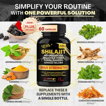 Shilajit Capsules Ashwagandha Extra Strength Dietary Supplement 60 Capsules