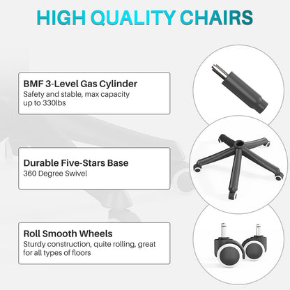 High Back Ergonomic Office Chair Swivel Adjustable Lumbar Support Comfortable Mesh Seat Headrest Black Executive Chair Wheels