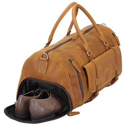 TIDING Custom Weekender Overnight Genuine Leather Travel Bag Duffel Bag With Shoes Compartment