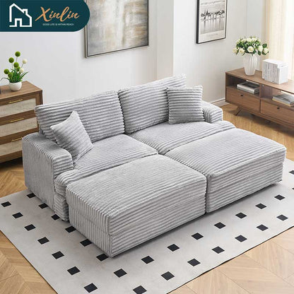 US Luxury Modern Oversized Double Chaise Loveseat Couch Fluffy Corduroy Fabric Free Shipping Home Furniture Living Room Bedroom