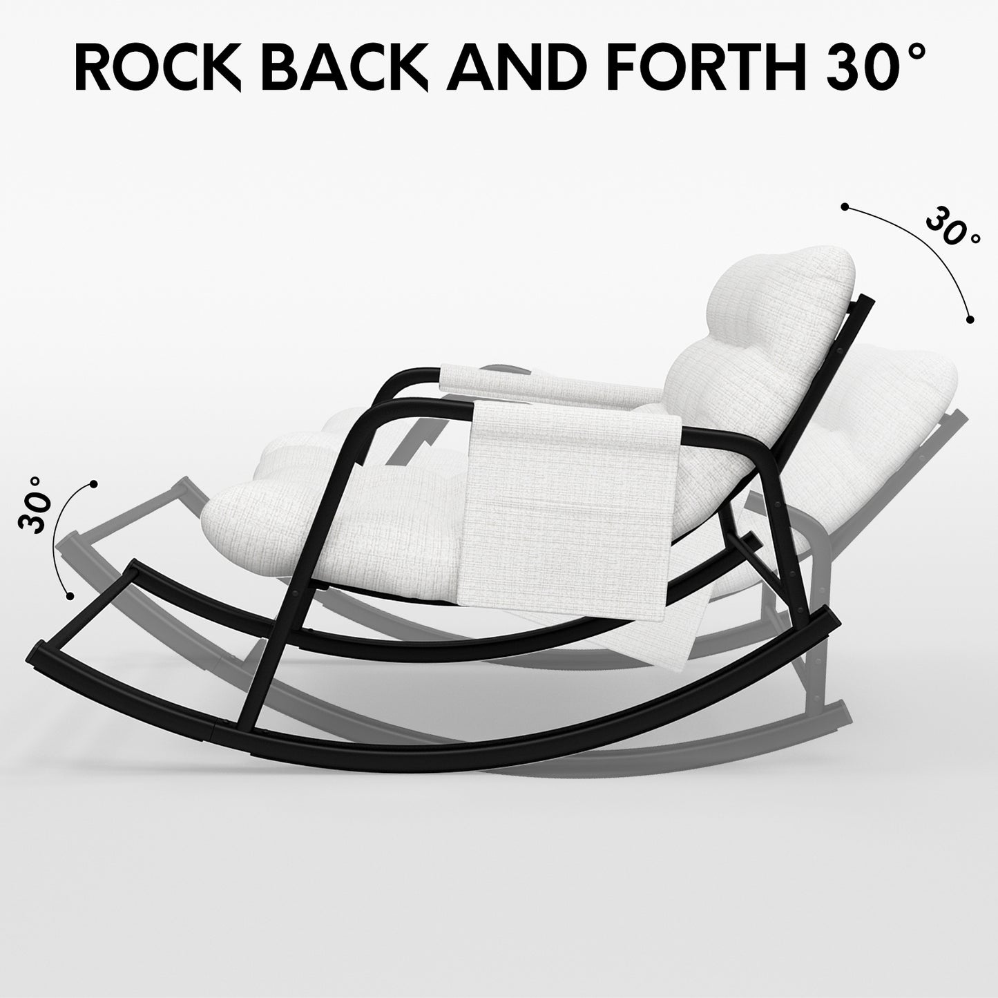 Oversized Modern Rocking Chair for Indoor & Outdoor Metal & Fabric Patio Rocker for Living Room & Bedroom Multi-Use Furniture