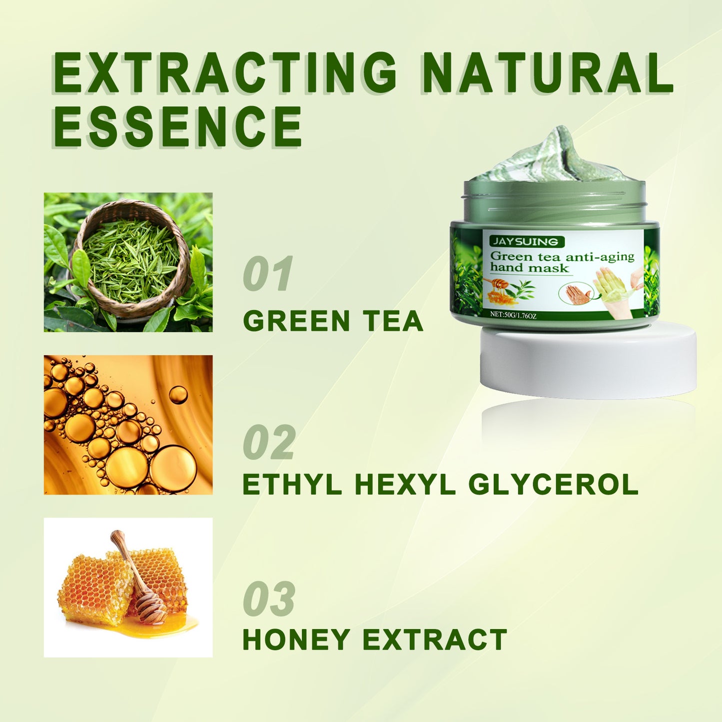 Jaysuing Green Tea Anti-Wrinkle Hand Mask Moisturizing Exfoliating Callus Repair Firming Tear-off Hand Mask