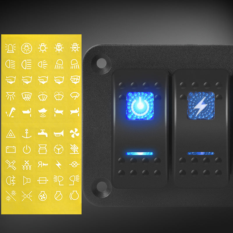 12V 20A on OFF Latching Dual Blue LED 3 Pins Panel Mount 3 Gang Marine Rocker Switch Panel  With Sticker and Wire Lead