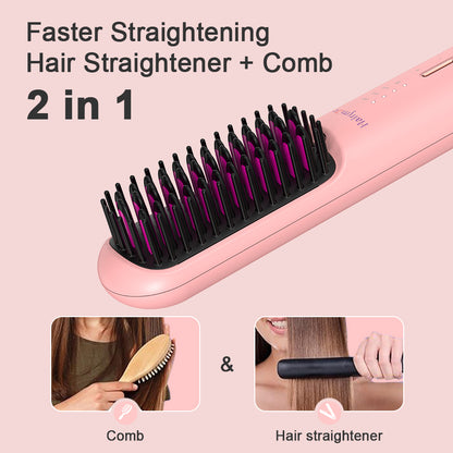 Portable USB Rechargeable Cordless Men Beard Hair Straightener Brush Mini Wireless 2 in 1 Woman Hair Straightener Comb