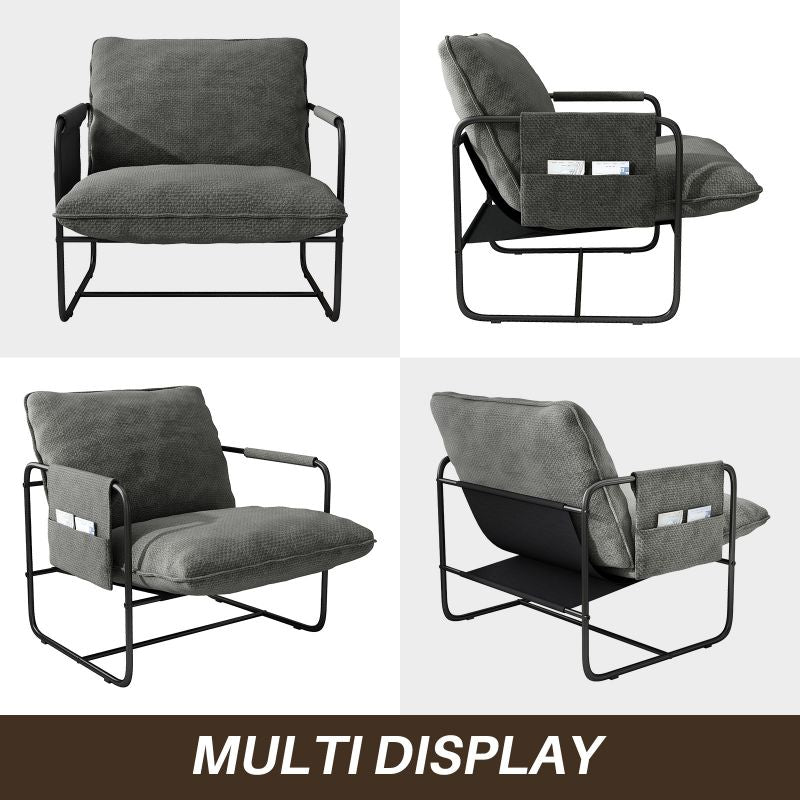 Nordic Iron Frame Armchair Modern Reclining Leisure Lounge Furniture Removable Cushions Dining Living Room Bedroom Outdoor Use