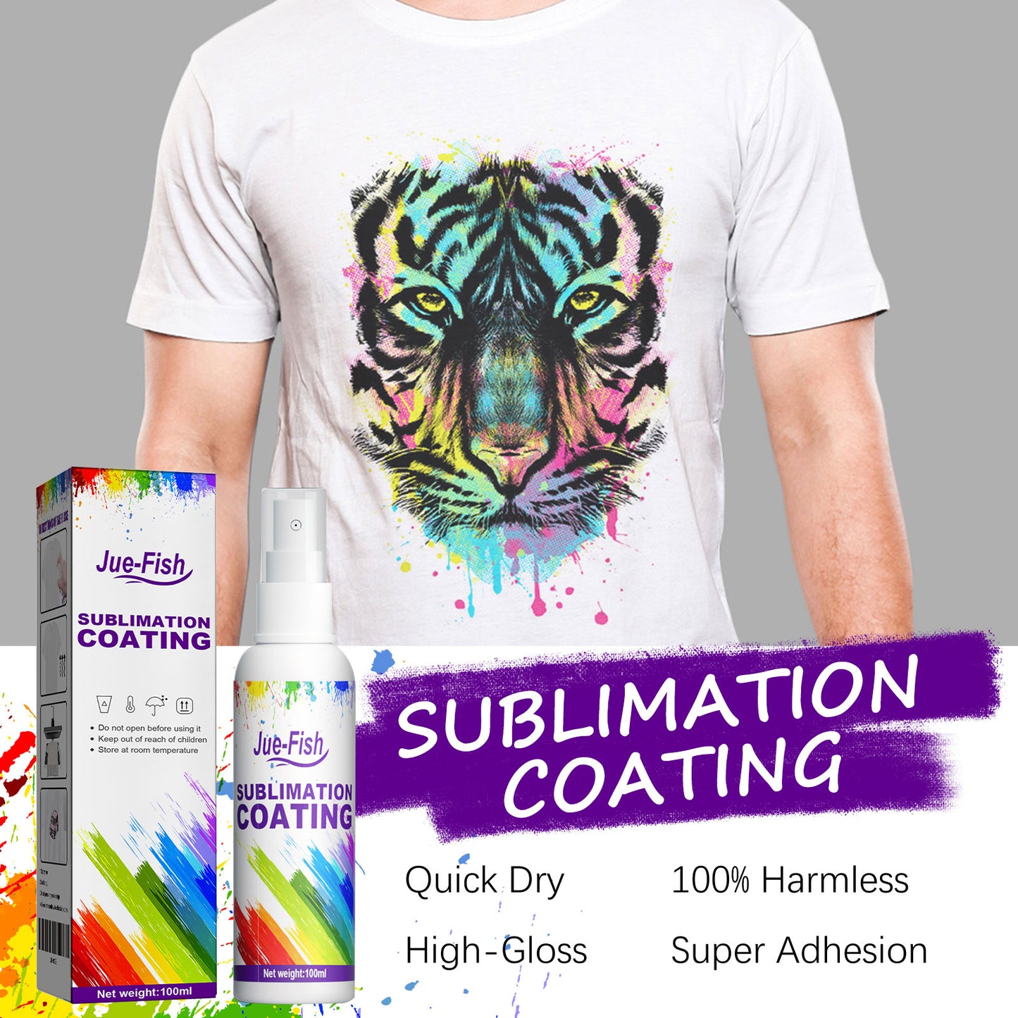 Jue-Fish Sublimation Coating Spray Clothes Heat Transfer Printing Thermal Transfer Wear-Resistant Stain-Proof Multi-Purpose Good Adhesion