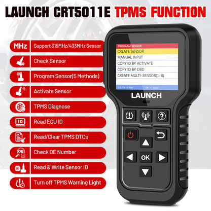 LAUNCH X431 CRT5011E TPMS Activate 315/433MHz Tire Sensor Activation Diagnostic Tool Learning and Reading OBD2 Scanner