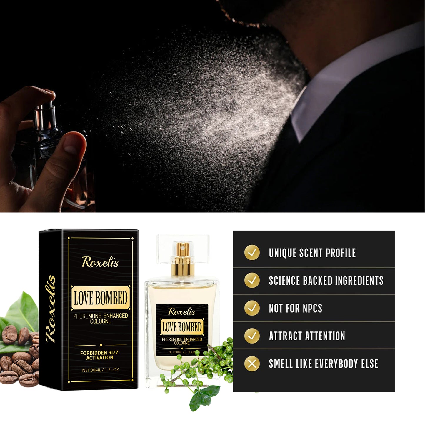 Roxelis Men's Pheromone Perfume Men's Cologne Perfume Long-lasting Light Fragrance Business Gentleman Fresh Charm Encounter Perfume