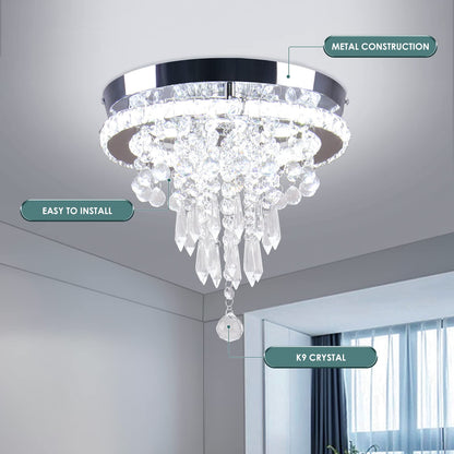 11.8 Inch LED Luxury Modern Nordic Crystal Chandelier Ceiling Light for Indoor Living Room Bedroom Decoration with Middle Size