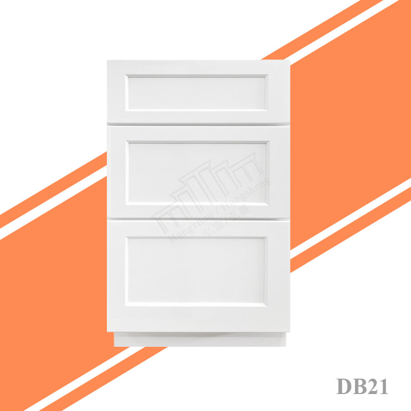 In Stock DB12-DB36 Durable Solid Wood Kitchen Cabinets White Kitchen Base Cabinets With Wooden Drawers RTA 3 Drawer Base Cabinet