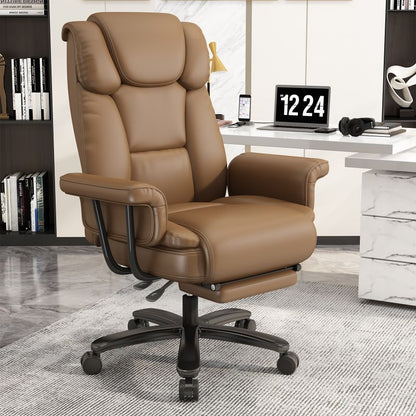 Ergonomic Black Faux Leather Office Chair High Back Padded Tilt Function Big Tall Executive Design Comfortable Includes Footrest