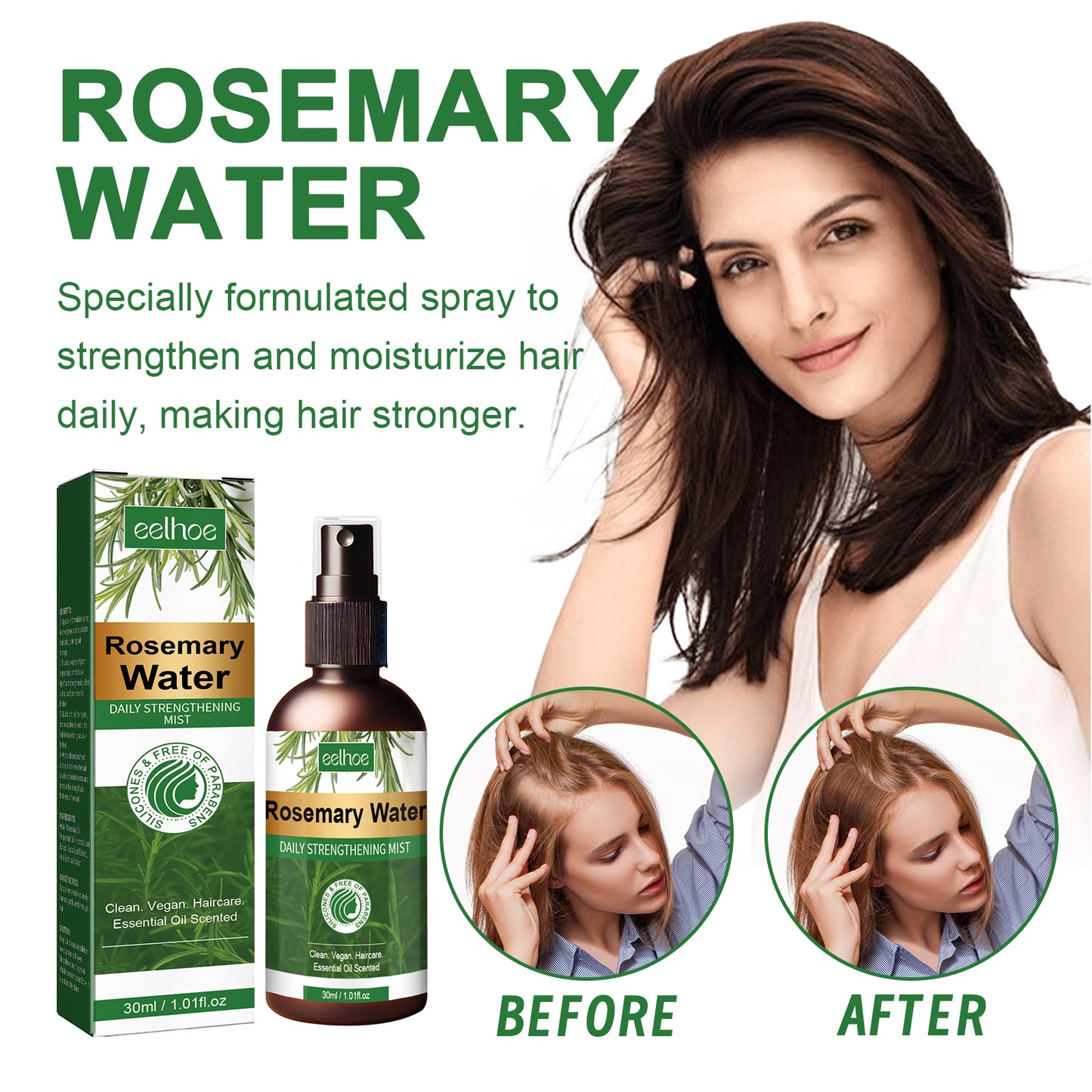 EELHOE Rosemary Hair Thickening Spray Moisturizing Hair Root Repair Damaged Hair Strengthening Anti-Hair Loss Thickening Serum