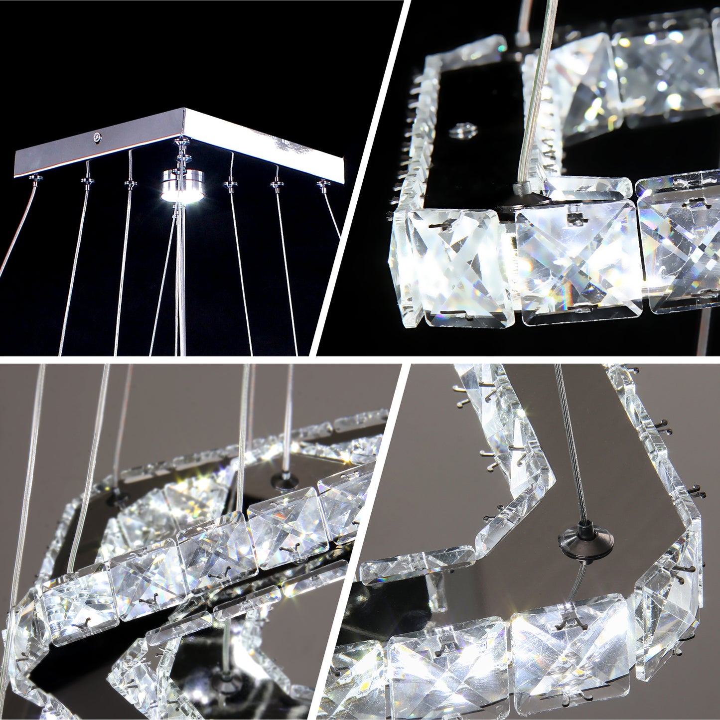 Modern Luxury White LED Square Crystal Chandelier Glass Material Hotel Bedrooms Living Dining Rooms Hanging Pendant Lights