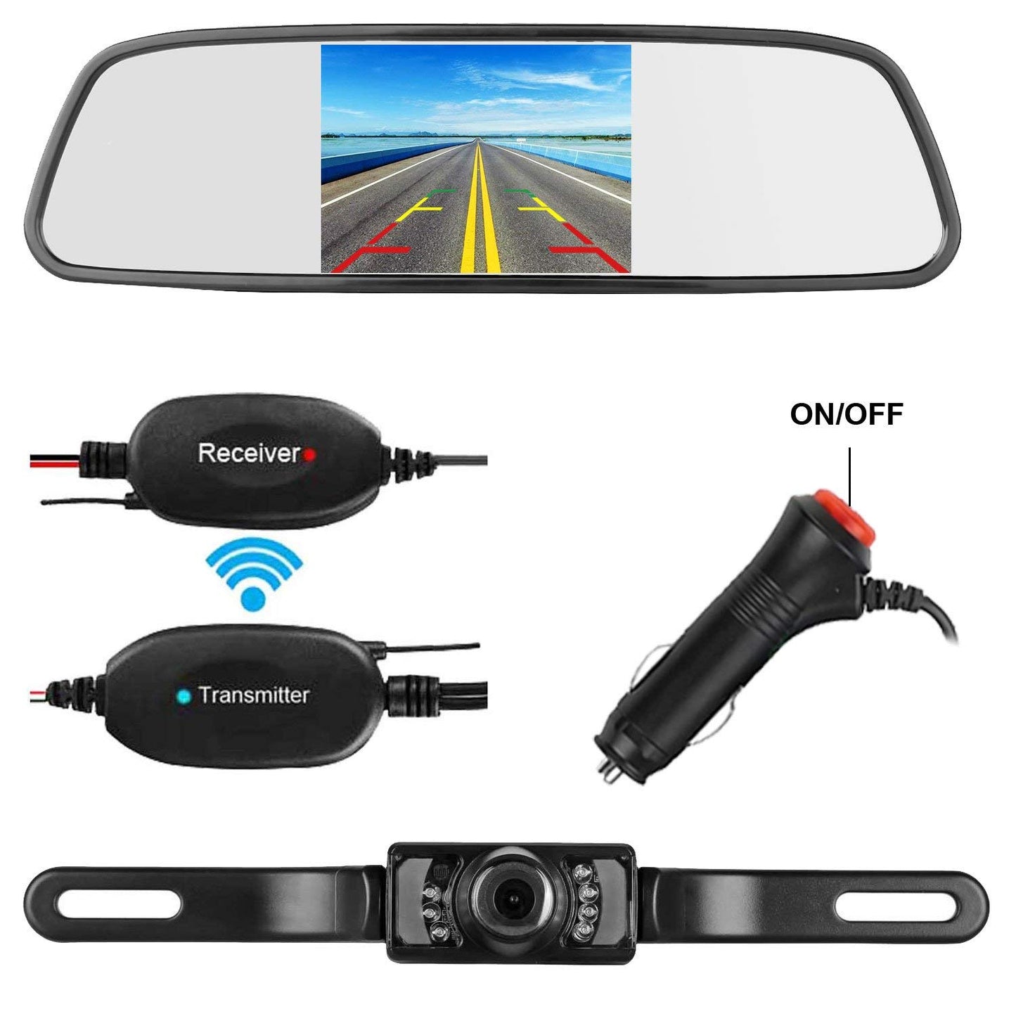 IPoster WiFi Rear View System With Cigarette Lighter Wireless Car Mirror Monitor License Plate Reverse Camera