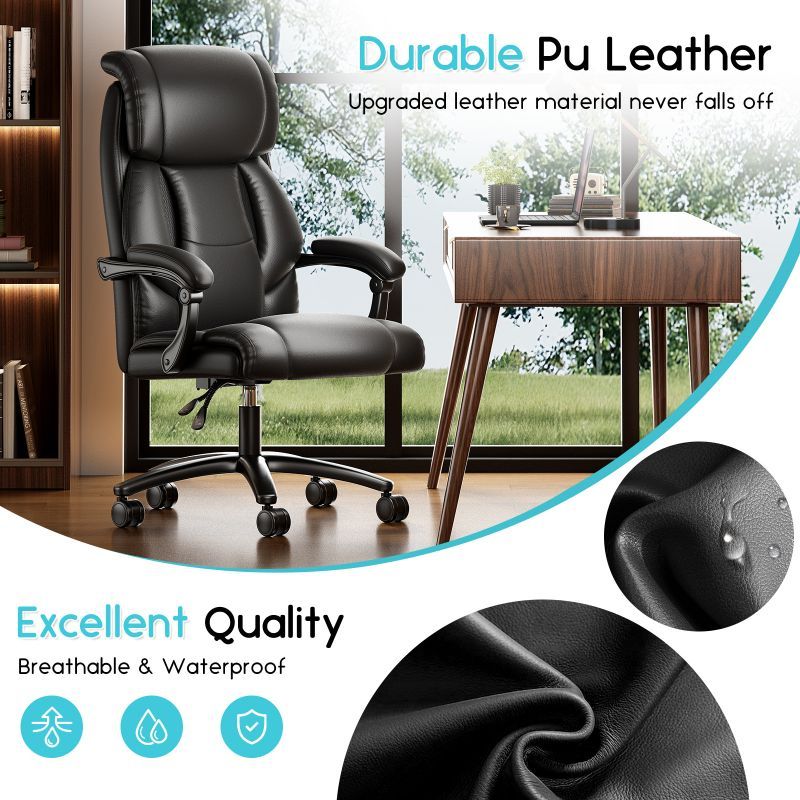 OEM High Quality Office Chair Black PU Leather Modern Design Adjustable Height Backrest Armrest Ergonomic Lift Metal Iron