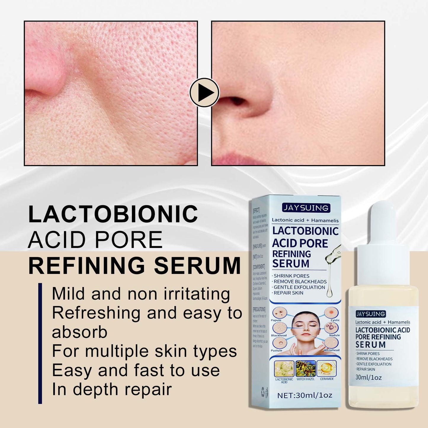 Jaysuing Lactobionic Acid Stock Solution Exfoliating, Blackhead Removing, Pore Shrinking, Cleansing and Moisturizing Skin Essence