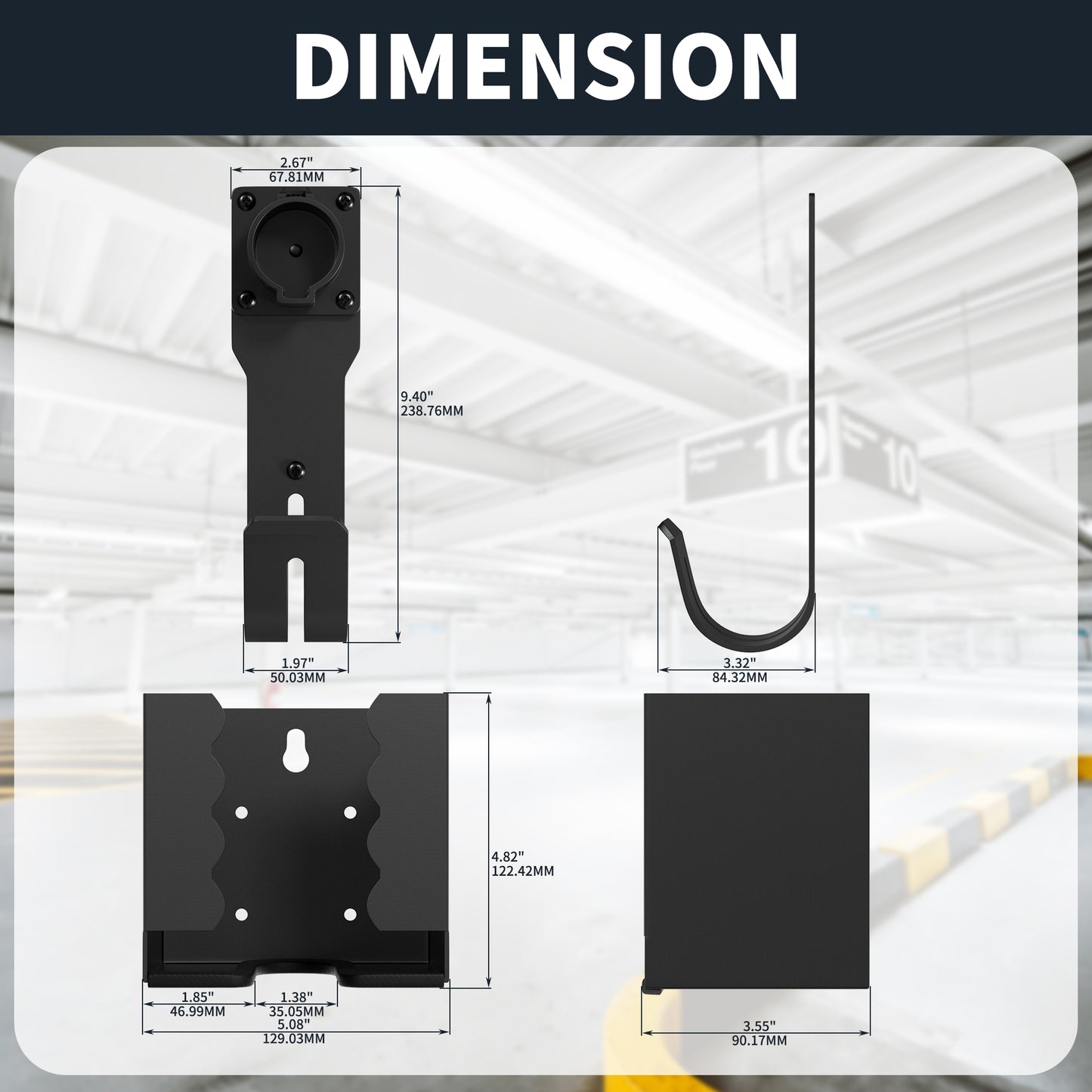 Metal Housing SAE J1772 Connector J-Hook Plug Holster Dock Wall Mount EV Charger Cable Holder Box Kit for Electric Vehicles