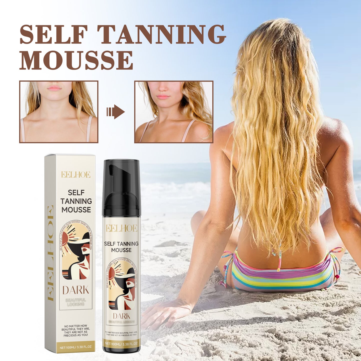 EELHOE Tanning Mousse Spray Outdoor Sunbathing No-Tanning Wheat Skin Moisturizing Beauty Darkening Spray