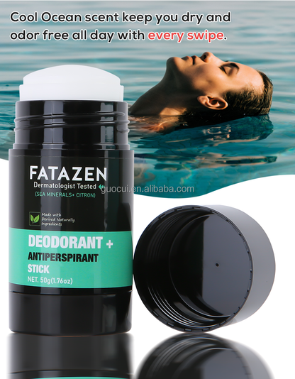 FATAZEN 100% Natural Body Care Body Balm Stick Antiperspirant Stick with Ocean Scent and Citron 2-in-1 Deodorant Stick