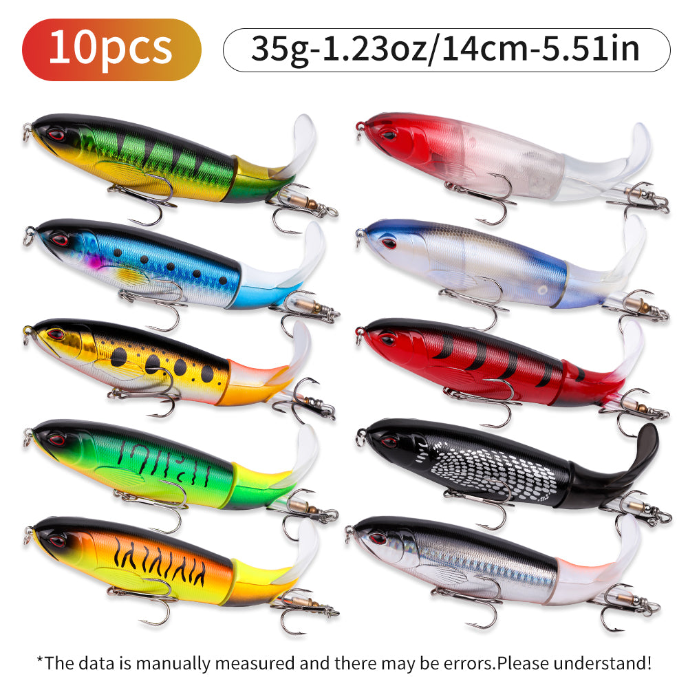 10pcs/set 35g 14cm Topwater Fishing Lure Kit with Lifelike Swiveling Tail Vibrant Realistic Bait for Freshwater & Saltwater