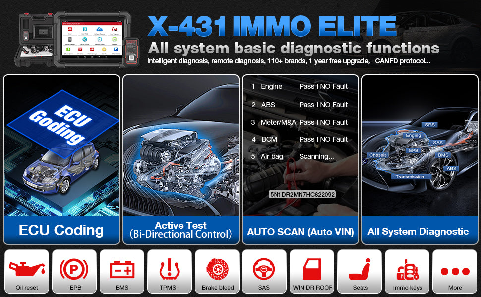 LAUNCH X431 IMMO Elite Programming Tool With 2 Years Update All Systems Bi-Directional Control Diagnostic Tool 39+ Services