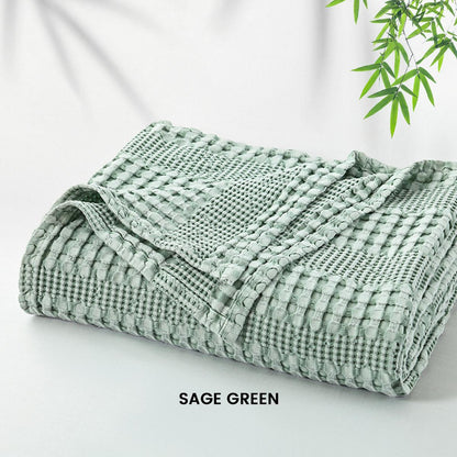 1 Pc Cooling Bamboo and Cotton Waffle Blanket - Lightweight Breathable Blanket for Hot Sleepers