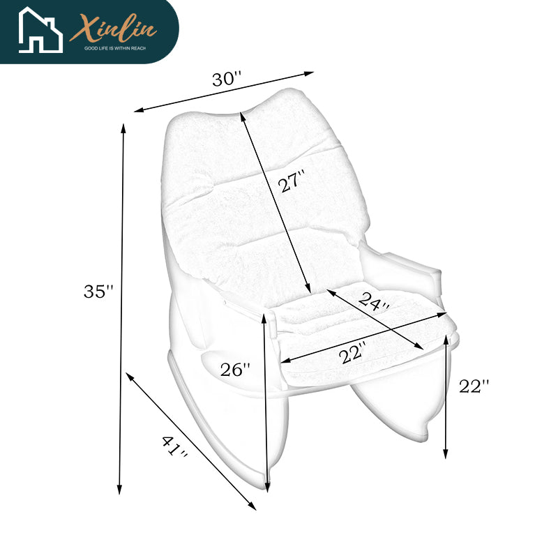 30.31 Inches Beige Rocking Chair Single Seat Casual Comfort Balcony/Living Room/Bedroom Solid Wood Fabric Material Free Shipping