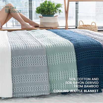 1 Pc Cooling Bamboo and Cotton Waffle Blanket - Lightweight Breathable Blanket for Hot Sleepers