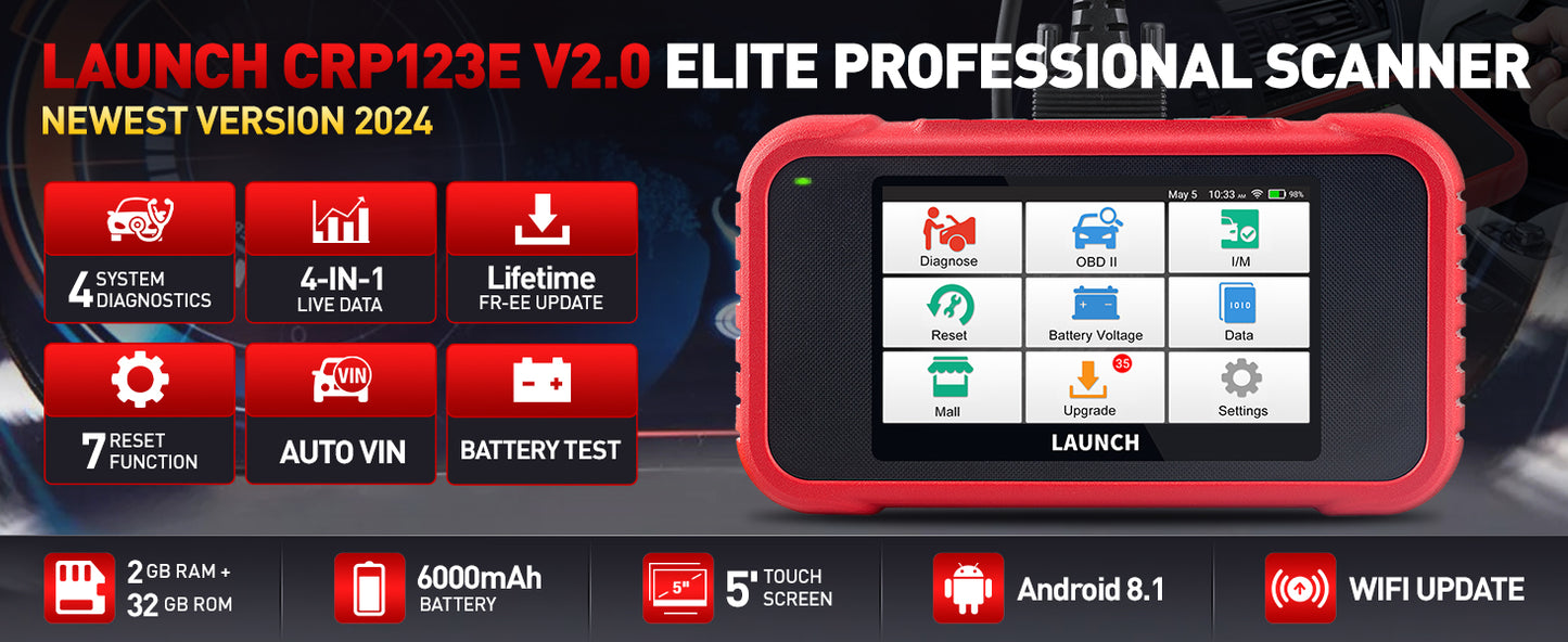 LAUNCH Original X431 CRP123E V2.0 OBD2 Diagnostic Tools Auto OBD Engine OBD2 Machine Vehicle Coder Reader Scanner