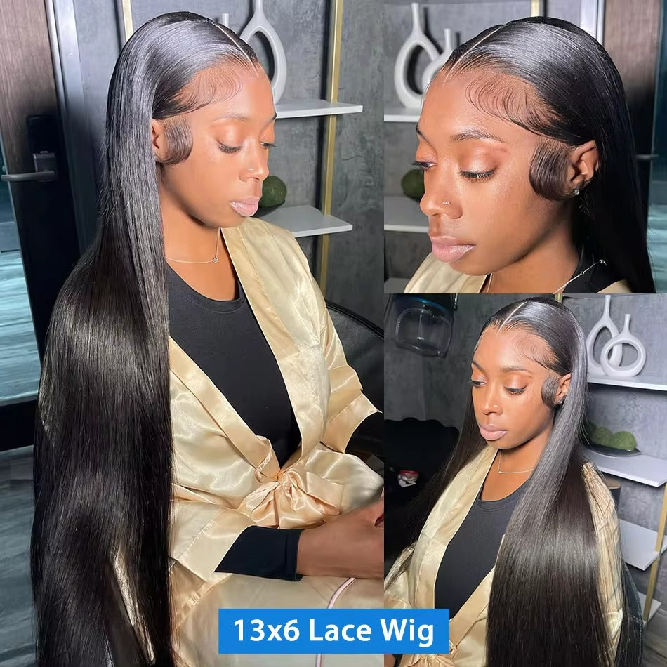 High Quality 100% Brazilian Human Hair Pre-cut Bleached Knots Straight Style 200% Density 13x4 Transparent HD Lace Front Wigs