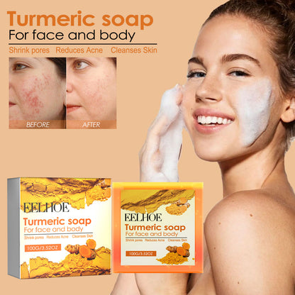 EELHOE Turmeric Facial Soap Deep Cleansing Pores Moisturizing Moisturizing Facial Skin Refreshing Oil Control Facial Cleansing Soap