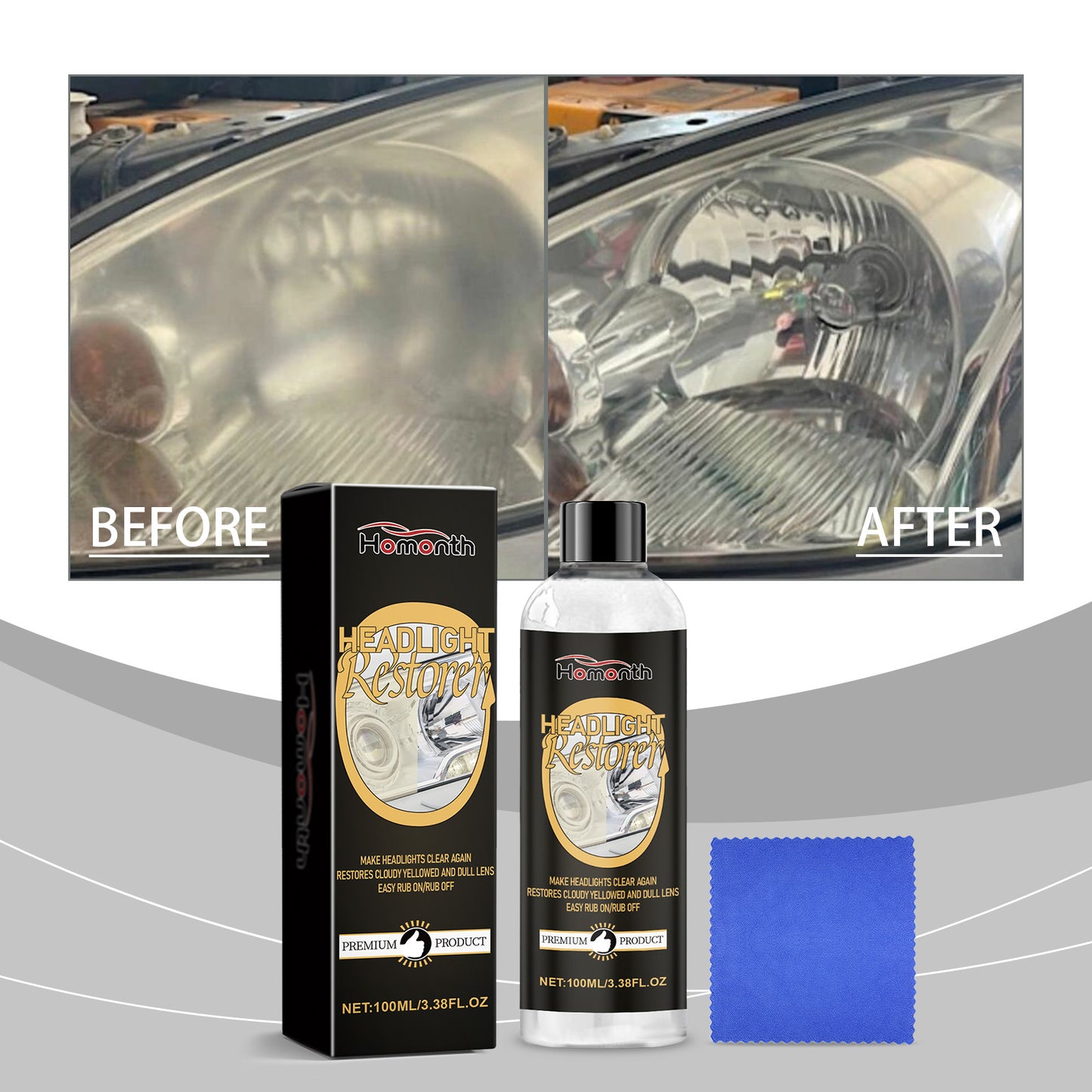 Homonth Car Headlight Restoration and Polishing Kit Renovation Coating Maintenance Brightening Lighting Care Kit