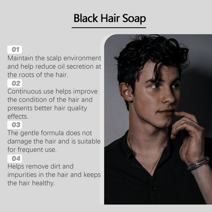 East Moon  Men's Bamboo Charcoal Hair Soap Solid Hair Care Cleansing Scalp Smooth Black Hair Repair Nourishing Hair Roots