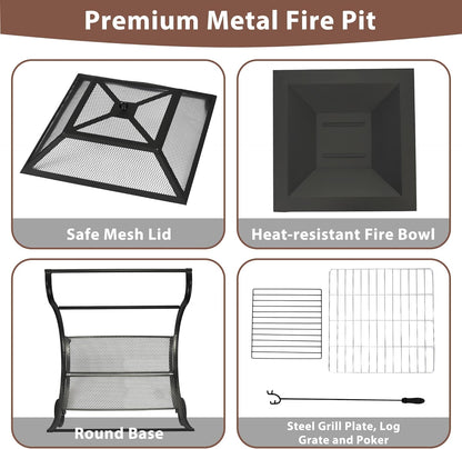 Danlong 31-Inch Steel Outdoor square Wood Burning Fire Pit With Wheels,fireplace for BBQ