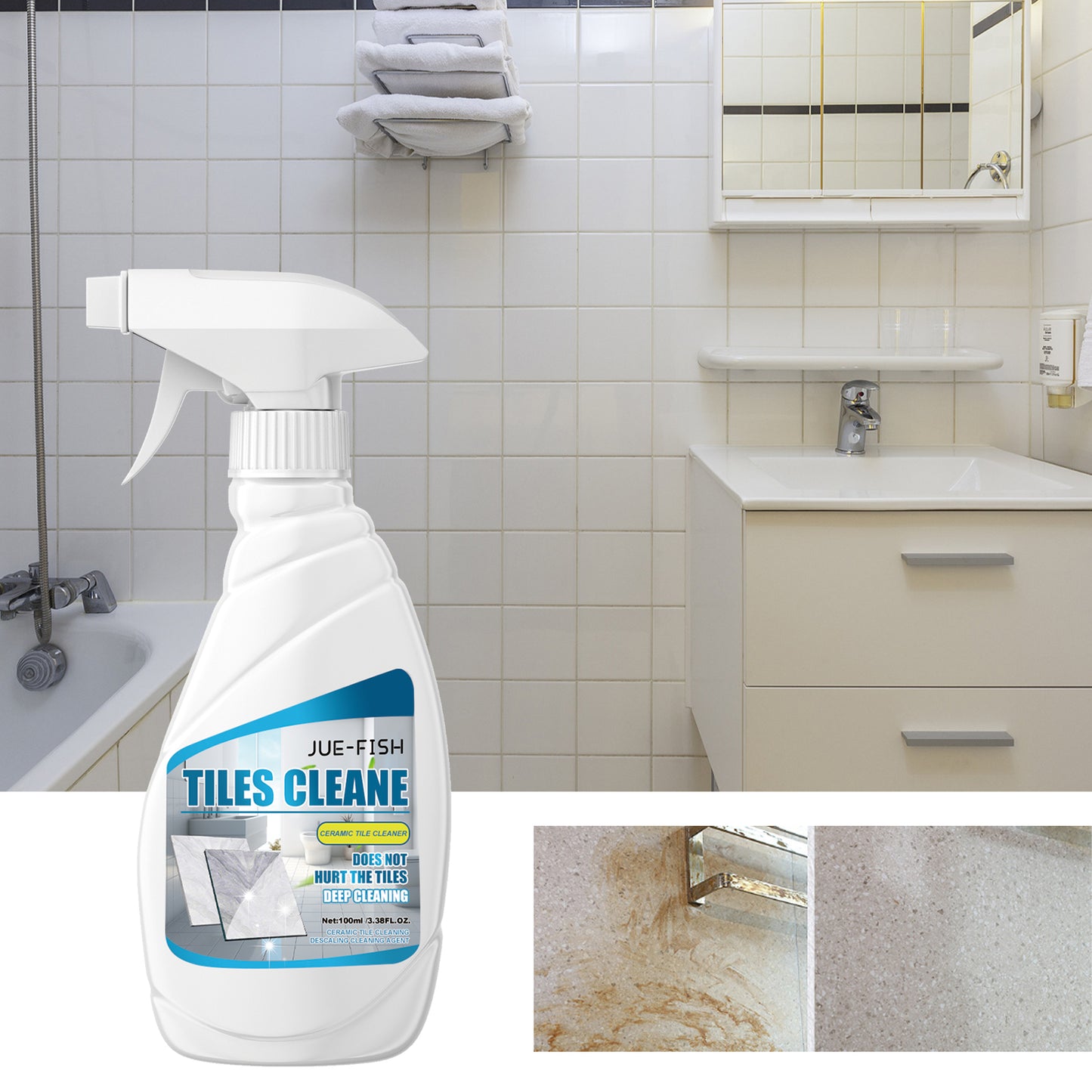 Jue-Fish Tile Cleaner Bathroom Tile Floor Marble Bright Powerful Stain Remover