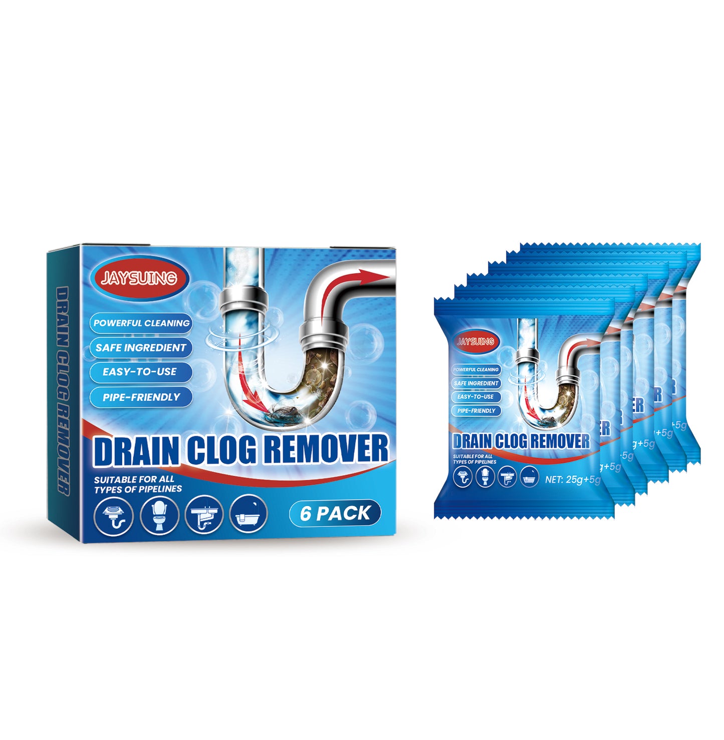 Jaysuing Drain Pipe Blockage Removal Powder Toilet Kitchen Drain Anti-Clogging Cleaning Deodorizing Powder