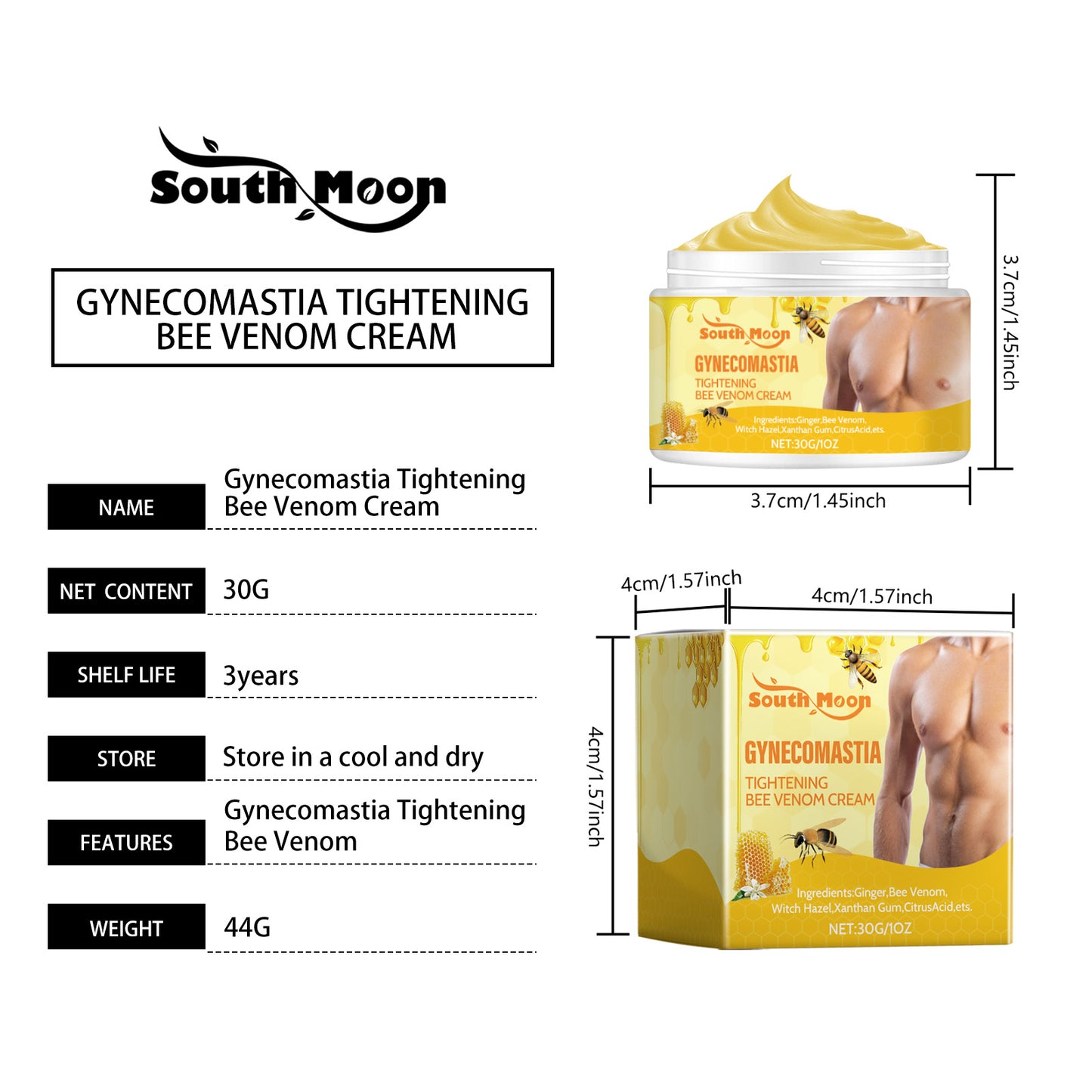 South Moon Bee Venom Breast Firming Massage Cream Men's Chest Care Firming Chest Muscle Massage Body Cream