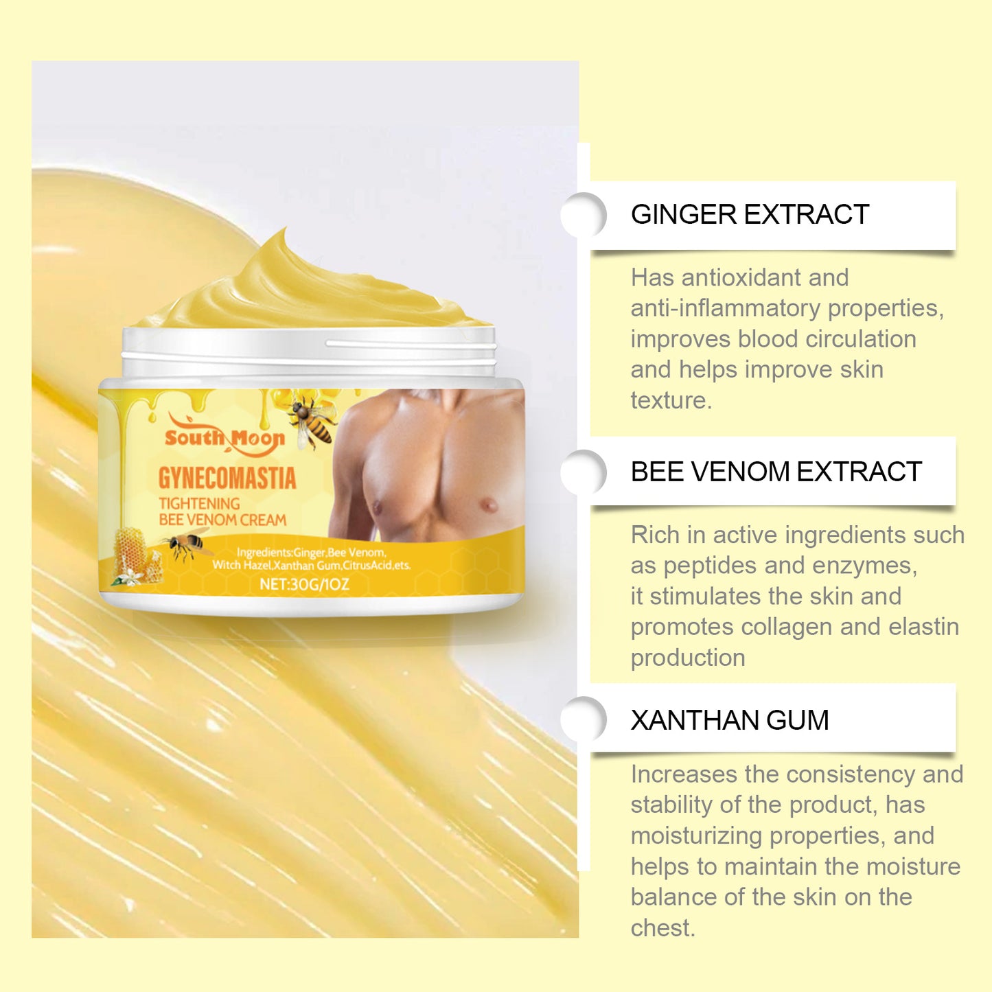 South Moon Bee Venom Breast Firming Massage Cream Men's Chest Care Firming Chest Muscle Massage Body Cream