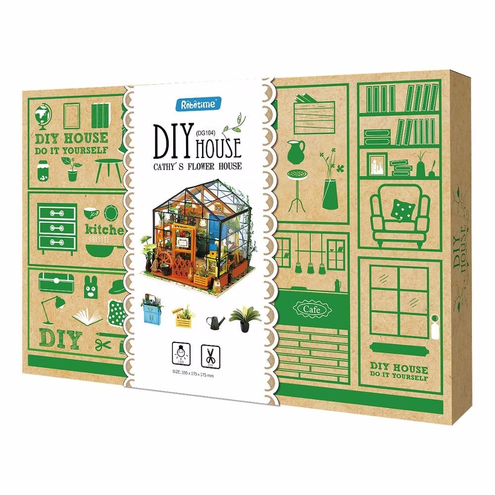 Robotime Rolife US Warehouse 3D Puzzles Wooden Toys DG104 Cathy's Flower House DIY Miniature House for Drop Shipping