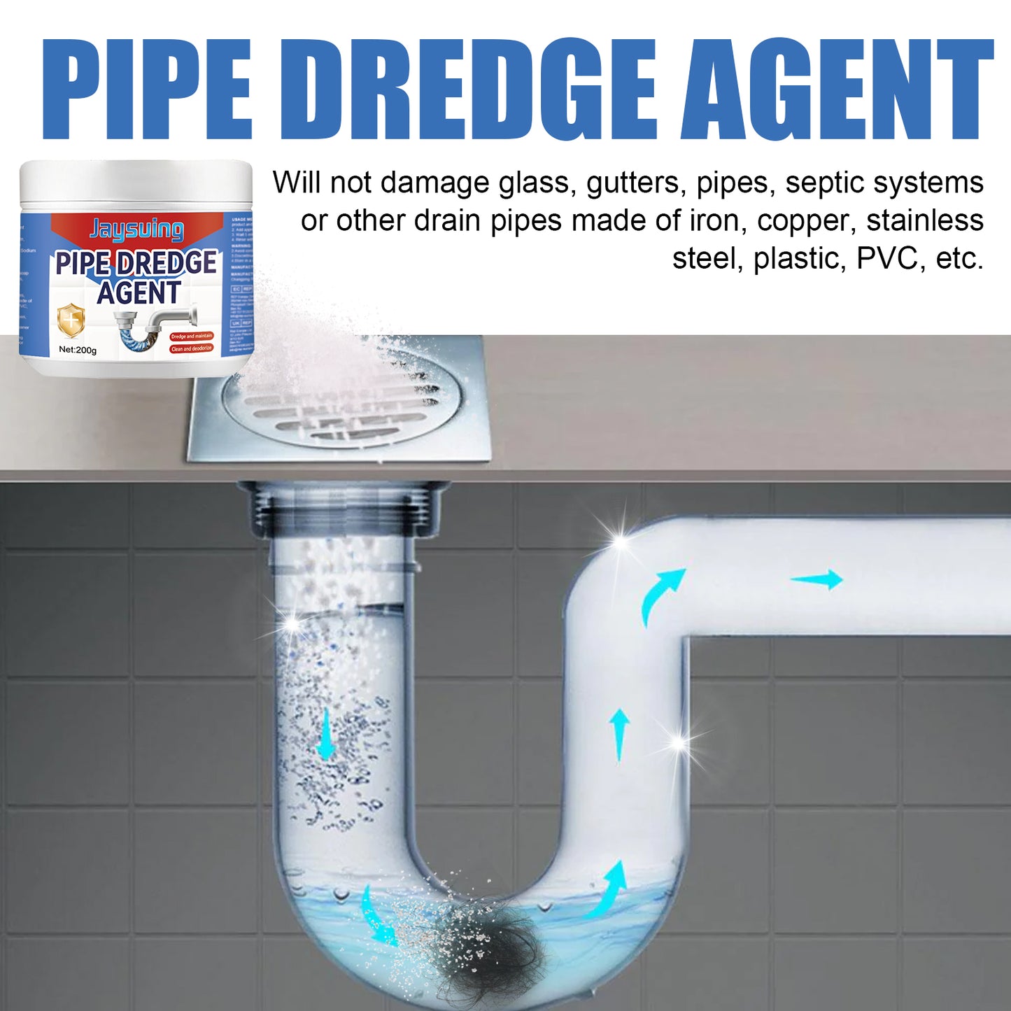 jaysuing Pipe dredge agent Kitchen Bathroom Drainage Pipe Blockage Cleaning Stains Deodorant Dredge Agent