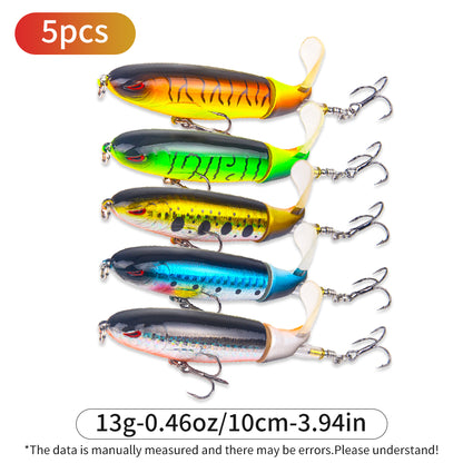 5pcs/set 13g 10cm Top Water Pencil Fishing Lure Hard Bait With Floating Rotating Tail for Bass Trout Freshwater Saltwater