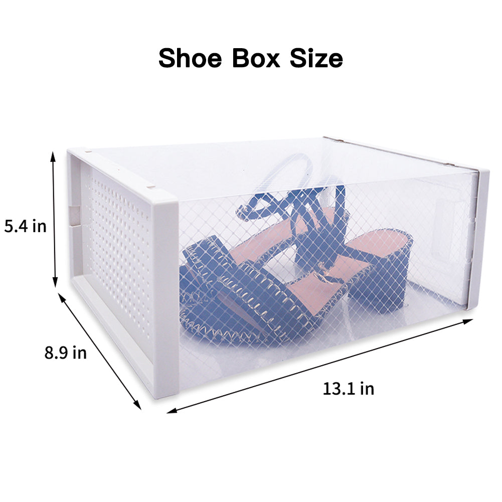 Pack of 8 Transparent and White Shoe Storage Organizers, Stackable Clear Plastic Boxes for Closet, Sneakers