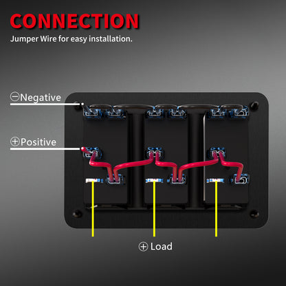 12V 20A on OFF Latching Dual Blue LED 3 Pins Panel Mount 3 Gang Marine Rocker Switch Panel  With Sticker and Wire Lead