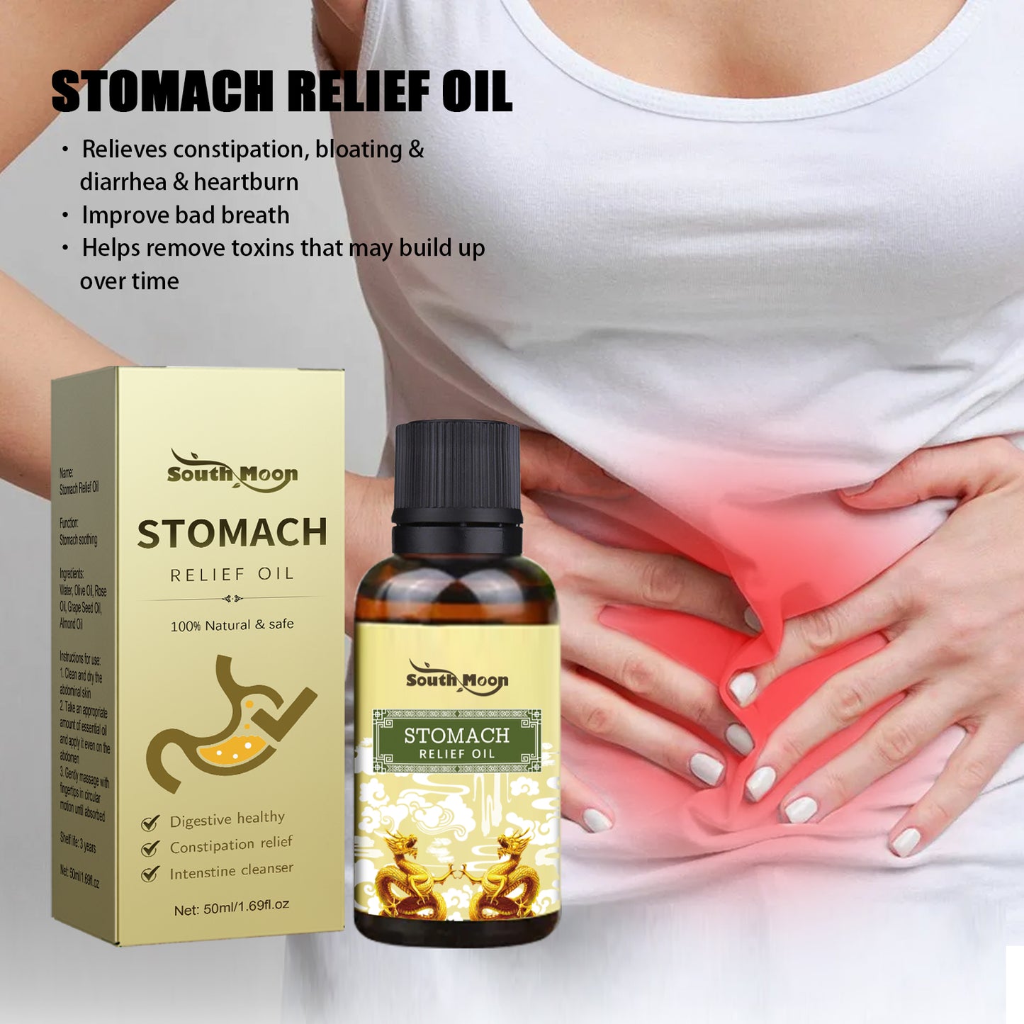 South Moon Stomach Soothing Oil Qing Su Bian Relieves Gastrointestinal Discomfort Massage Care Firming Slimming Oil