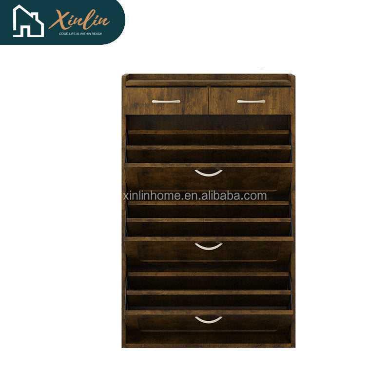 Modern 31.49-Inch Black and Brown Solid Wood Shoe Cabinet Three Layers-for Living Room or Bedroom Home Furniture