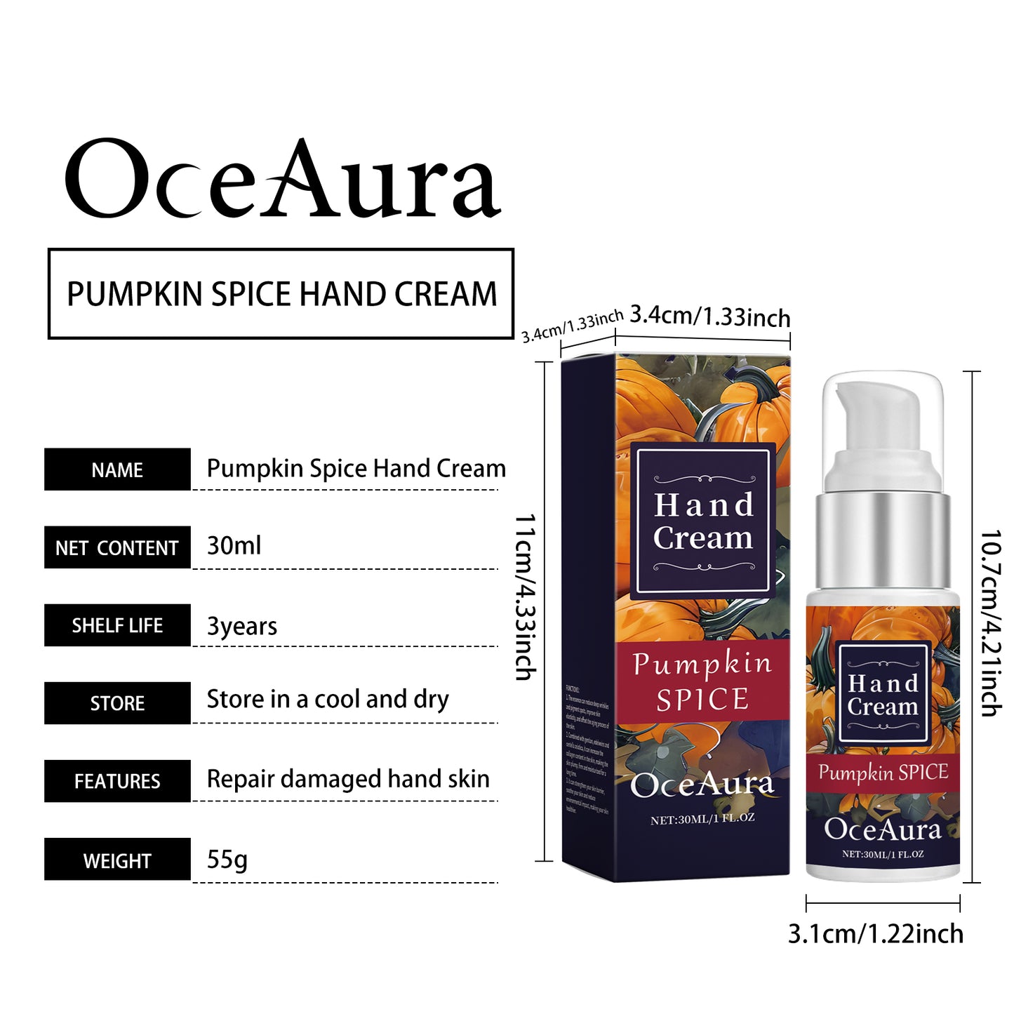 OceAura Pumpkin Moisturizing Hand Cream Hydrating Moisturizing and Nourishing Care Hand Skin Anti-Drying Hand Cream