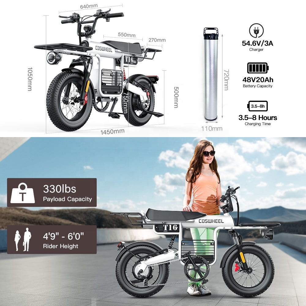 COSWHEEL T16 Hot Sale Electric City Bicycle Aluminum Alloy Frame with Step-Thru Hidden Lithium Battery Cheap Electric Road Bike