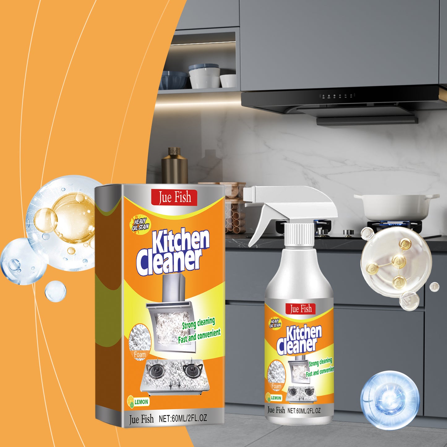 Jue-Fish Kitchen Foam Cleaner Household Kitchen Range Hood Heavy Grease Foam Cleaner Oil Stain Remover