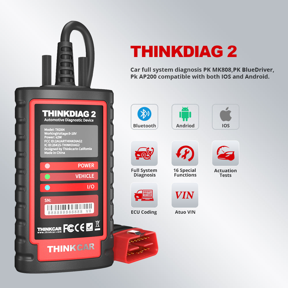 THINKDIAG 2 CANFD Protocol  Full Software Full System 1 Year Free OBD2 Diagnostic Tool Active Test ECU Coding 16 Reset