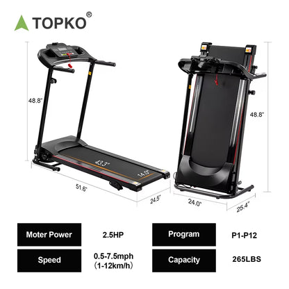 TOPKO in STOCK US WAREHOUSE Folding Treadmills with Incline Portable Electric Foldable Treadmill